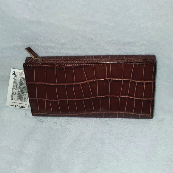 NWT Vintage Westport Collection Croc Embossed Leather Long Checkbook Wallet - Picture 2 of 16
